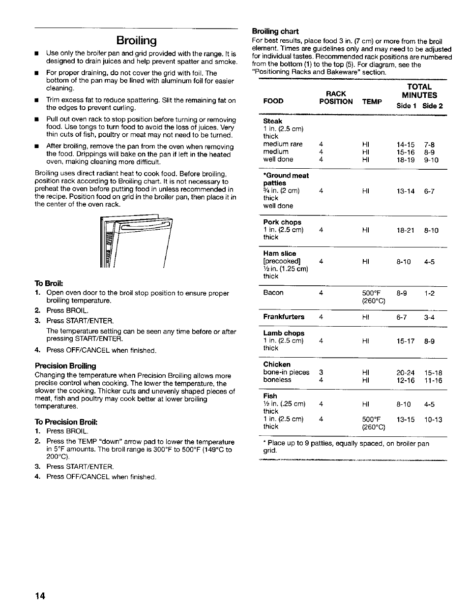 Broiling | Kenmore 665.75022 User Manual | Page 14 / 23