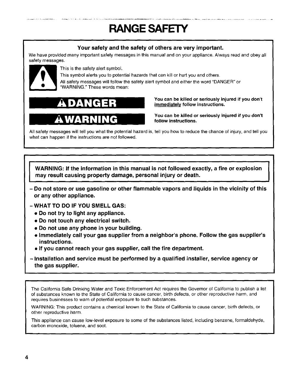 Range safety, Âdanger awarning | Kenmore 665.75022 User Manual | Page 4 / 23