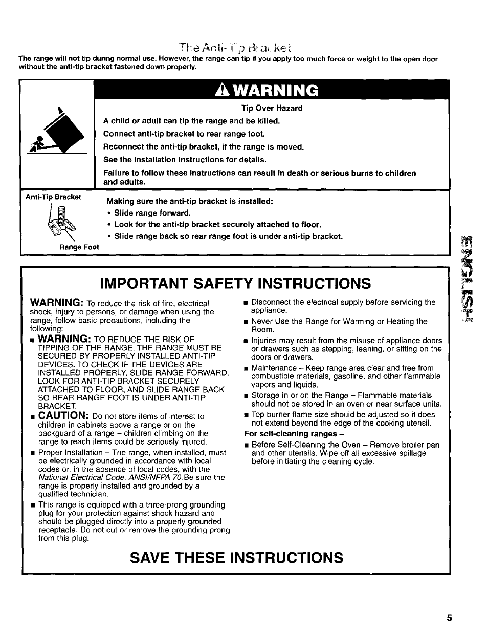 Warning, Important safety instructions, Save these instructions | Tlie anii | Kenmore 665.75022 User Manual | Page 5 / 23