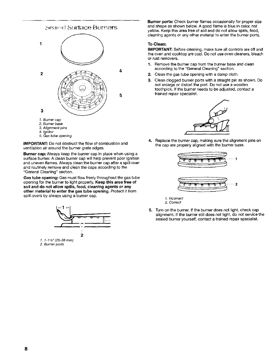 To clean, Surtace burners | Kenmore 665.75022 User Manual | Page 8 / 23