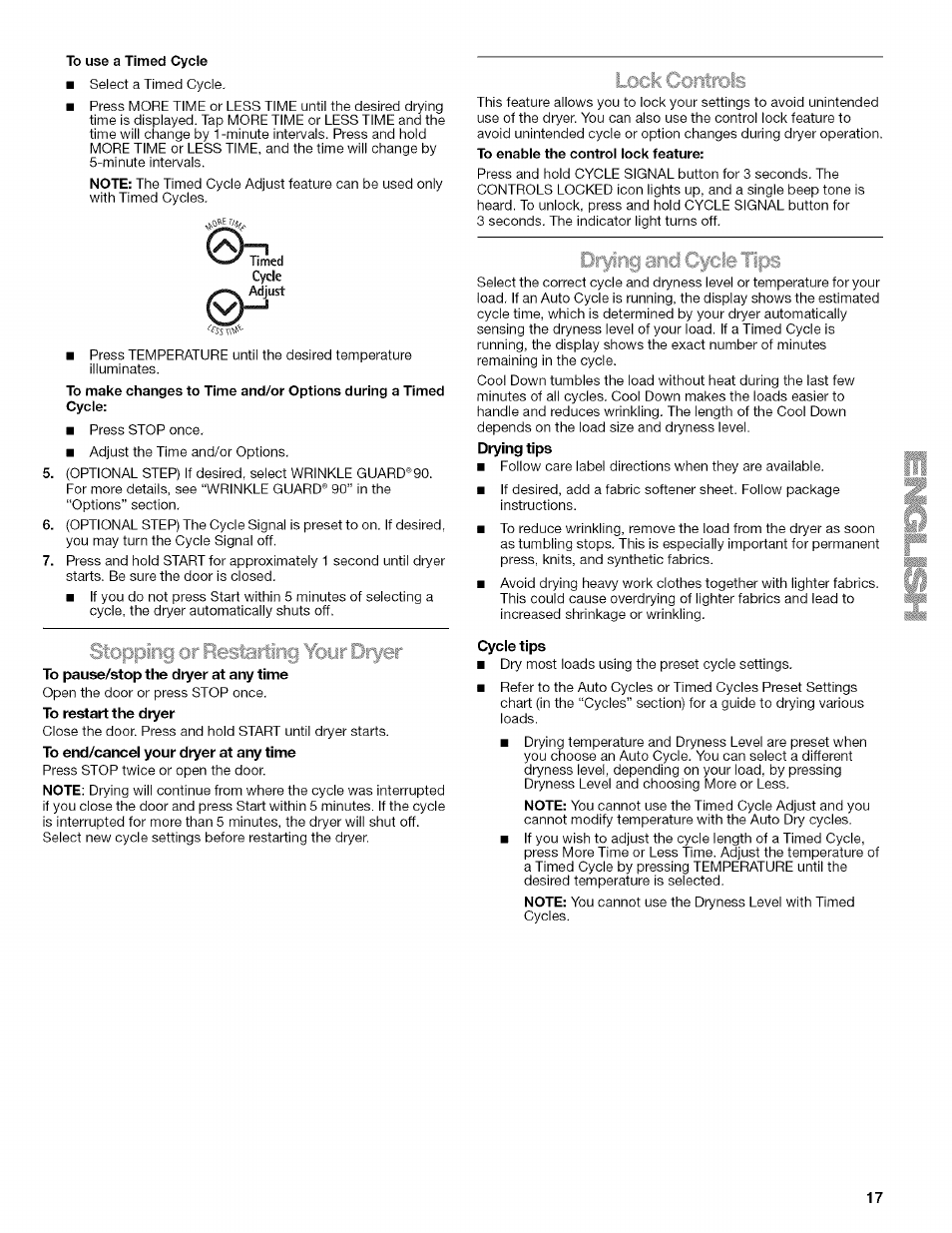 Cycle tips, Stopping or restarting y, Llkym | Kenmore HE2 110.9758 User Manual | Page 17 / 48