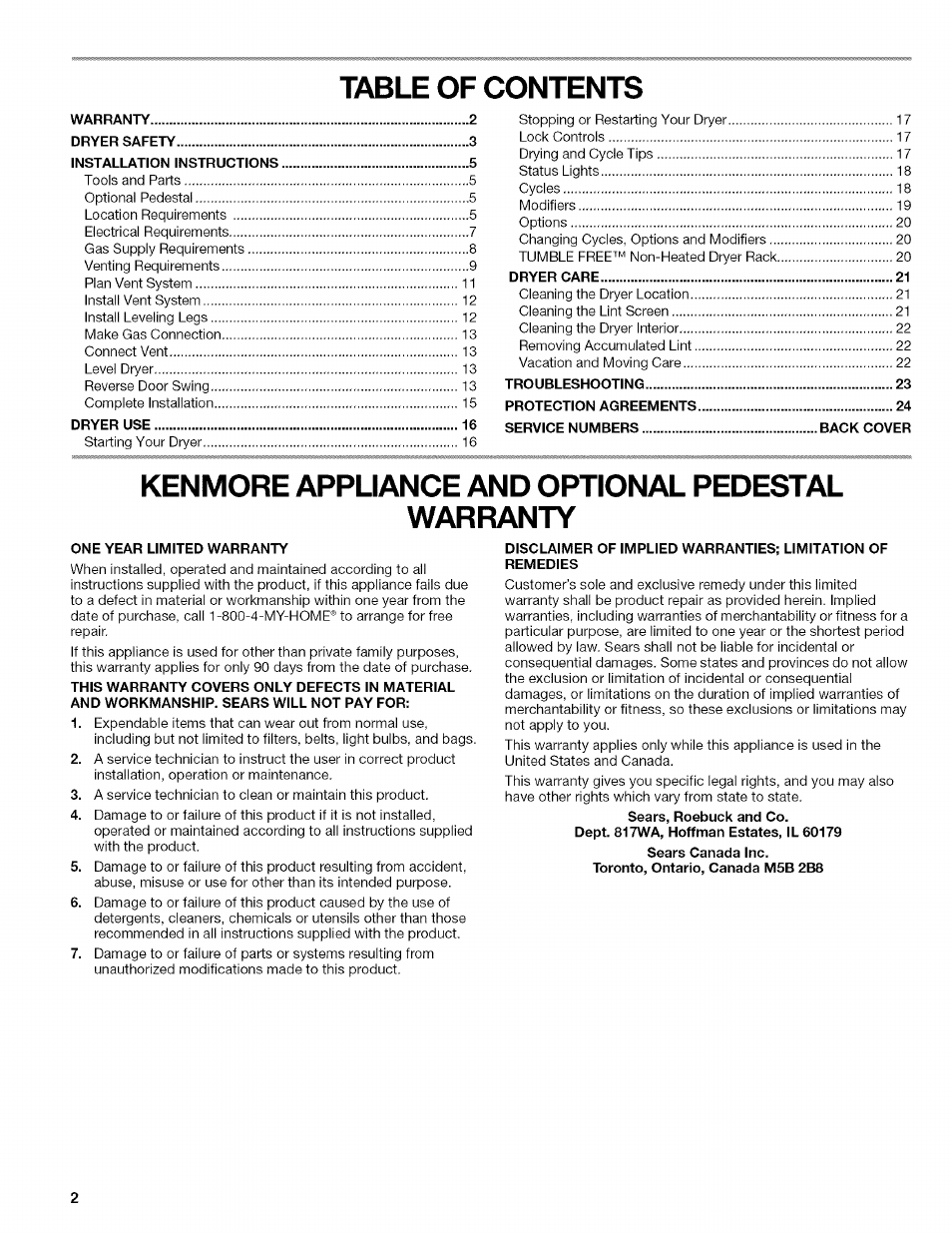 Kenmore HE2 110.9758 User Manual | Page 2 / 48