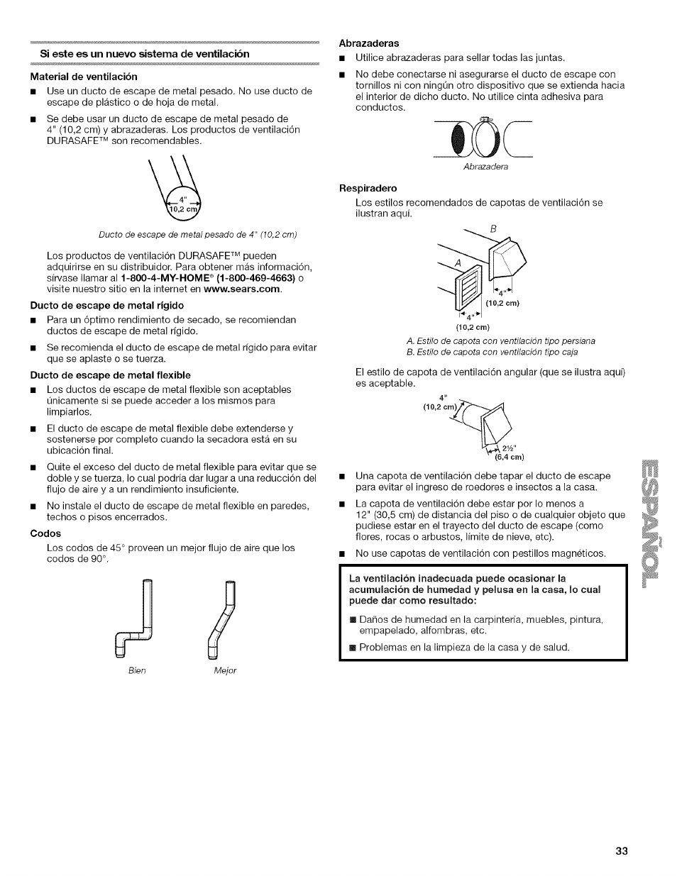 Codos, Abrazaderas, Respiradero | Kenmore HE2 110.9758 User Manual | Page 33 / 48