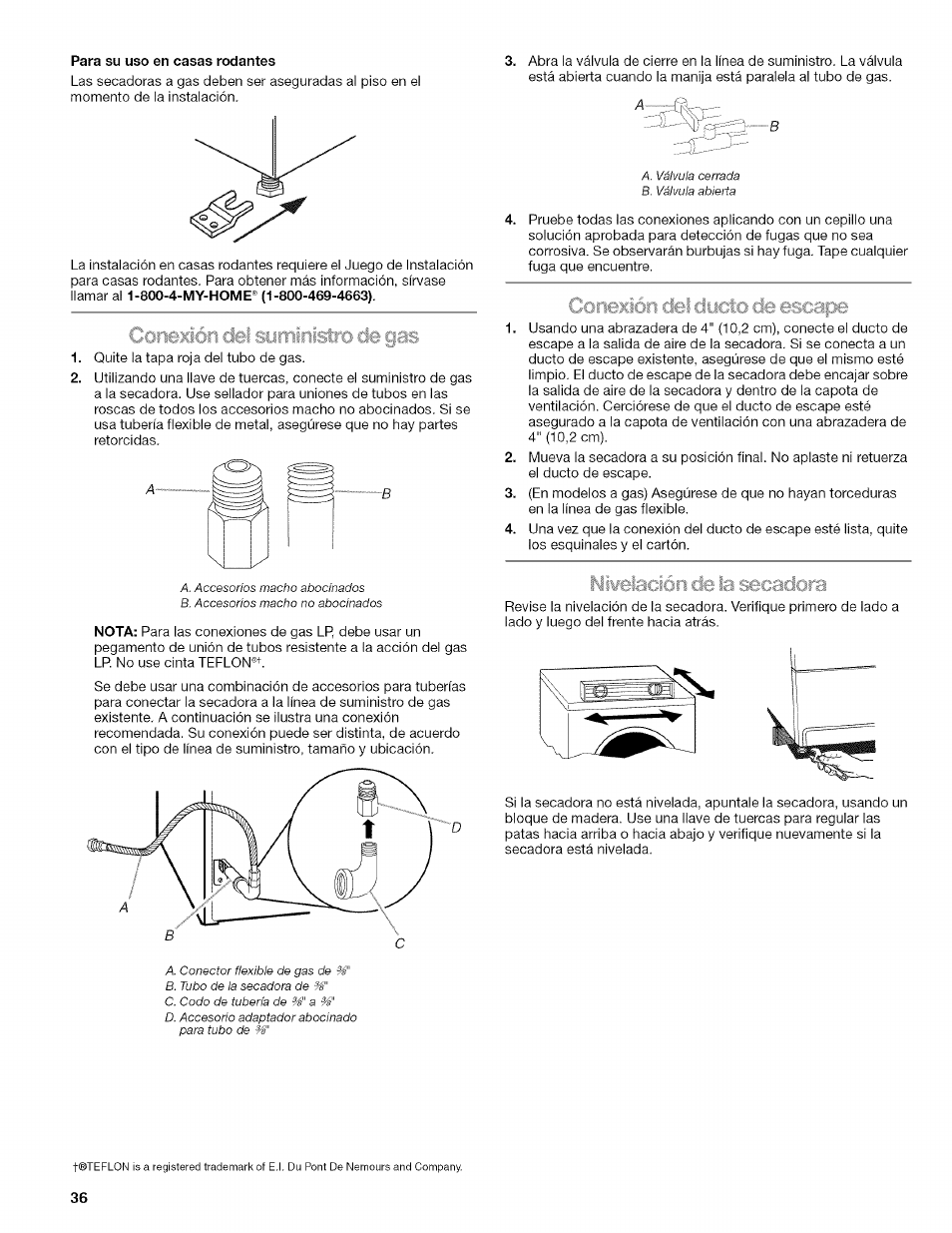 Para su uso en casas rodantes | Kenmore HE2 110.9758 User Manual | Page 36 / 48