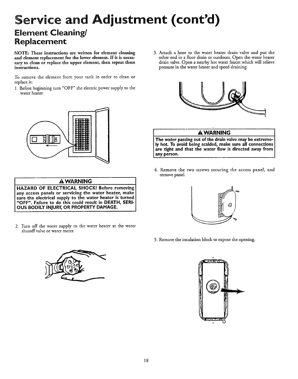 Element cleaning, Replacement, Service and adjustment (cont'd) | Element cleaning/ replacement | Kenmore 153.327366 User Manual | Page 18 / 32