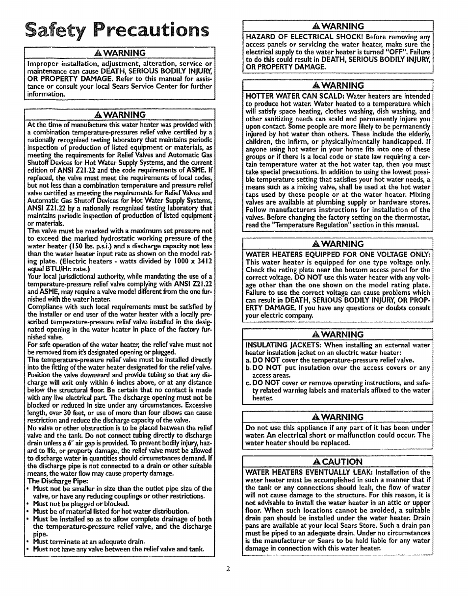 Recautions | Kenmore 153.327366 User Manual | Page 2 / 32