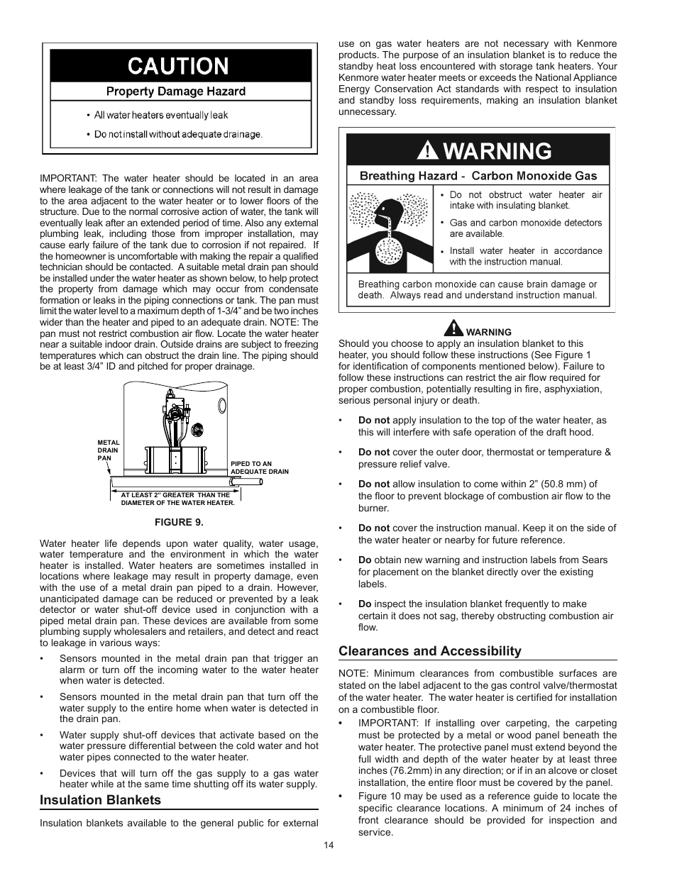 Insulation blankets, Clearances and accessibility | Kenmore POWER MISER 153.336433 User Manual | Page 14 / 44