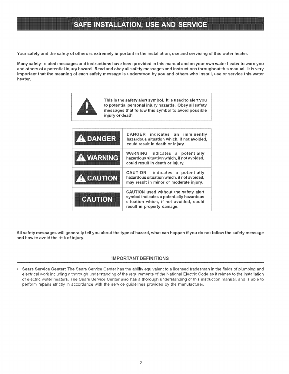 A danger, A warning, A caution | Caution | Kenmore POWER MISER 153.320661 User Manual | Page 2 / 32