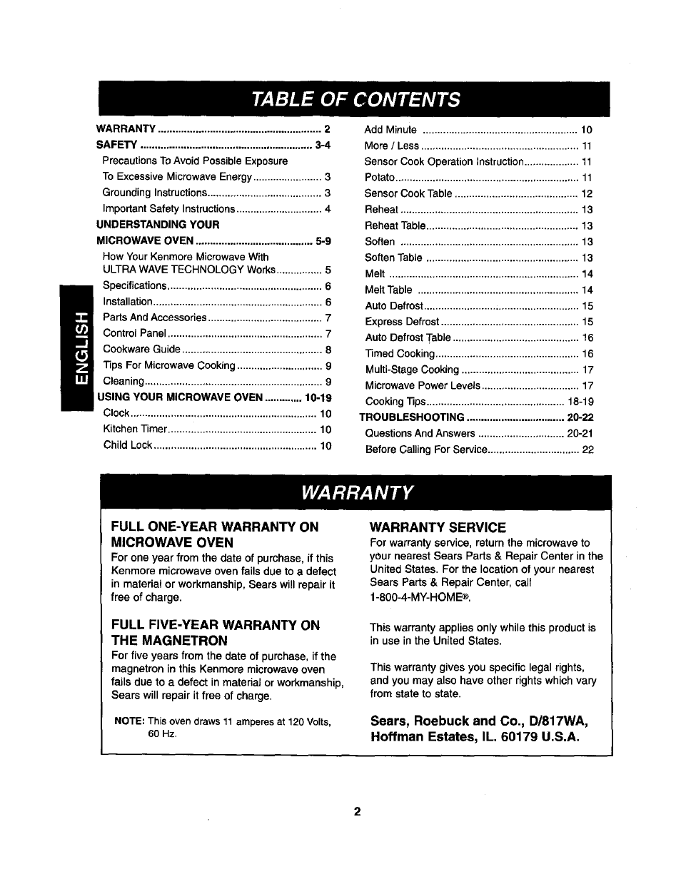 Kenmore 721.62365 User Manual | Page 2 / 22