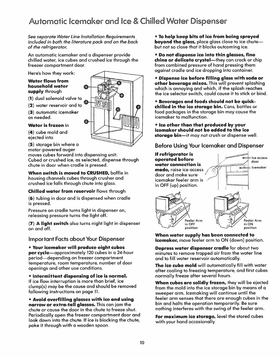 Important facts about your dispenser, Before using your icemaker and dispenser | Kenmore 59771 User Manual | Page 10 / 16