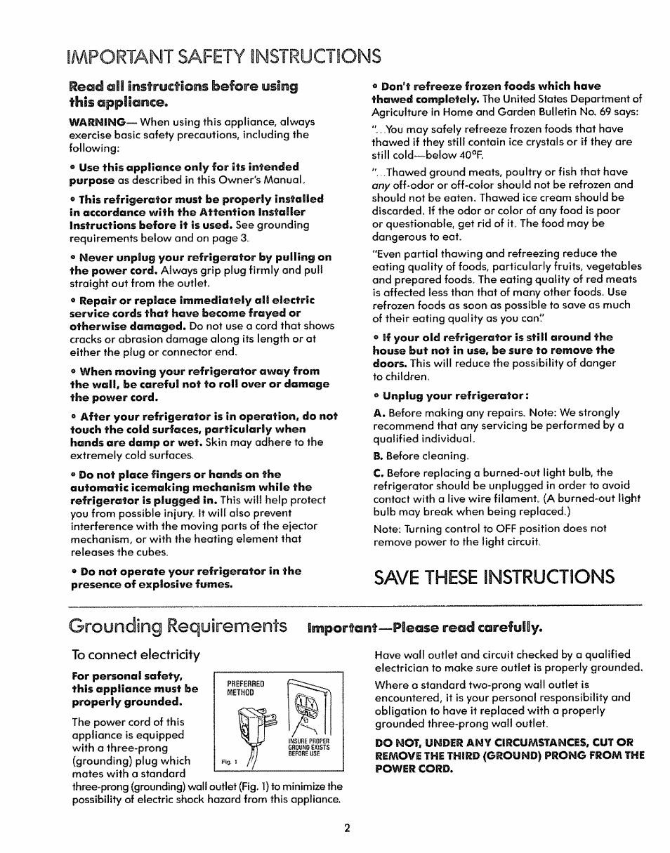 Important safety instructions, Save these instructions grounding requirements, Important—please read carefully | Ieai dll instructions before using this appliance | Kenmore 59771 User Manual | Page 2 / 16