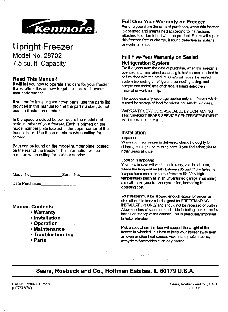 Kenmore 28702 User Manual | 6 pages