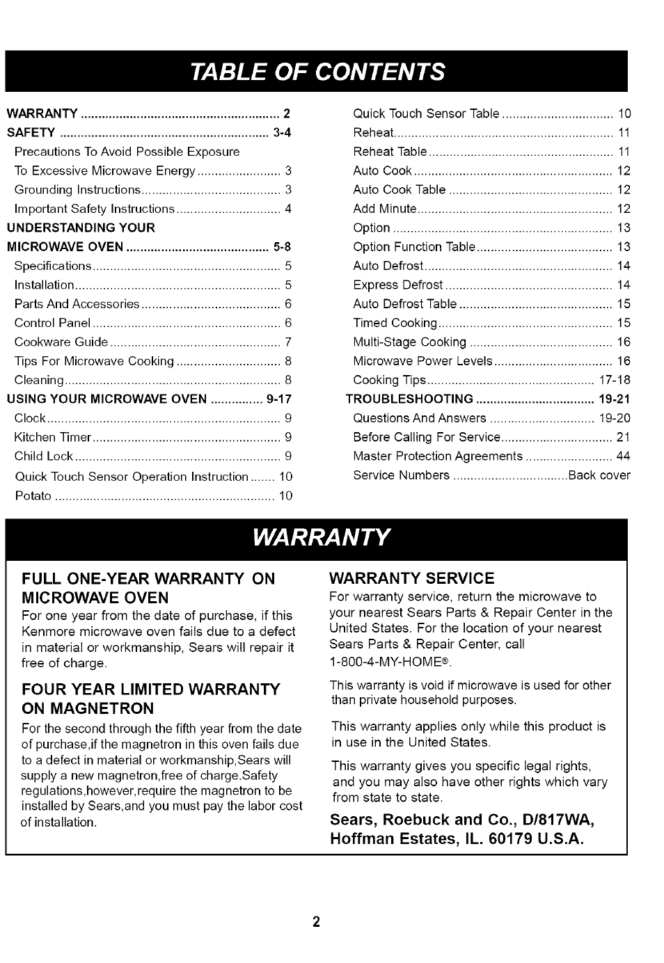 Kenmore 721.65222 User Manual | Page 2 / 21