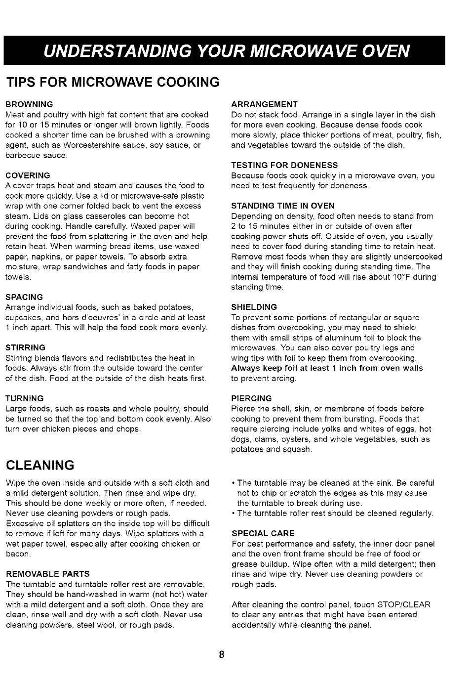 Tips for microwave cooking, Cleaning, Understanding your microwave oven | Kenmore 721.65222 User Manual | Page 8 / 21