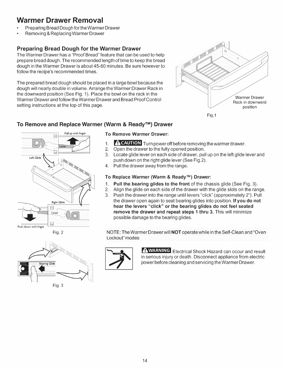 Warmer drawer removal, Preparing bread dough for the warmer drawer, To replace warmer (warm & ready™) drawer | Kenmore 790.7754 User Manual | Page 14 / 44