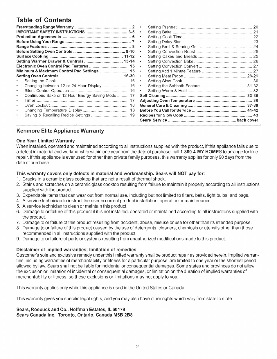 Kenmore 790.7754 User Manual | Page 2 / 44