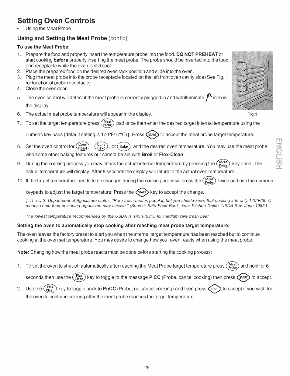 Using and setting the meat probe (cont’d), To use the meat probe, Setting oven controls | Kenmore 790.7754 User Manual | Page 29 / 44