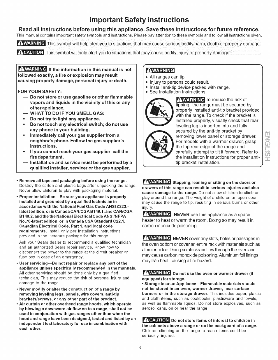 Important safety instructions | Kenmore 790.7754 User Manual | Page 3 / 44