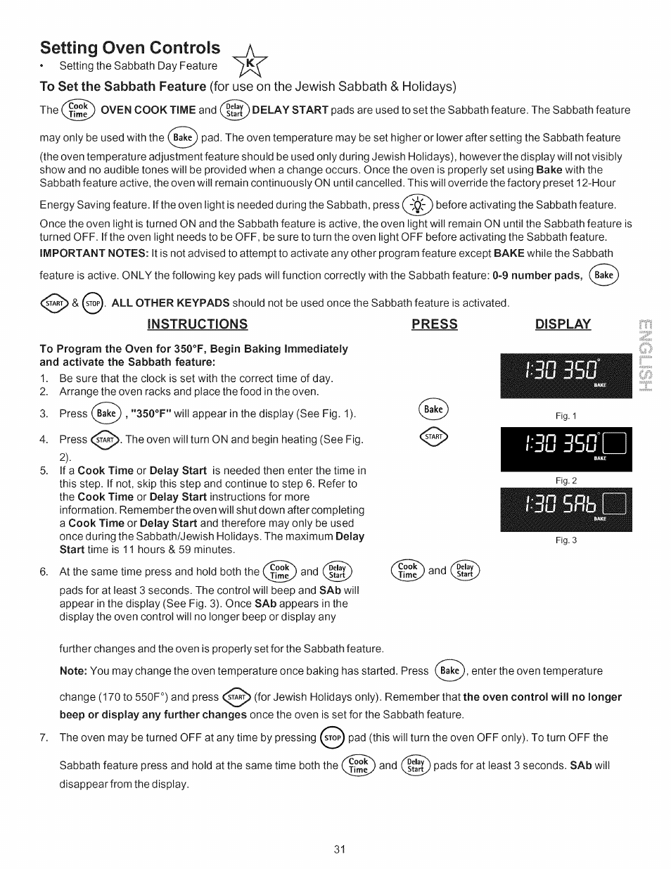 Setting oven controls, Instructions, Press | Display, 30 5flb, J j u | Kenmore 790.7754 User Manual | Page 31 / 44