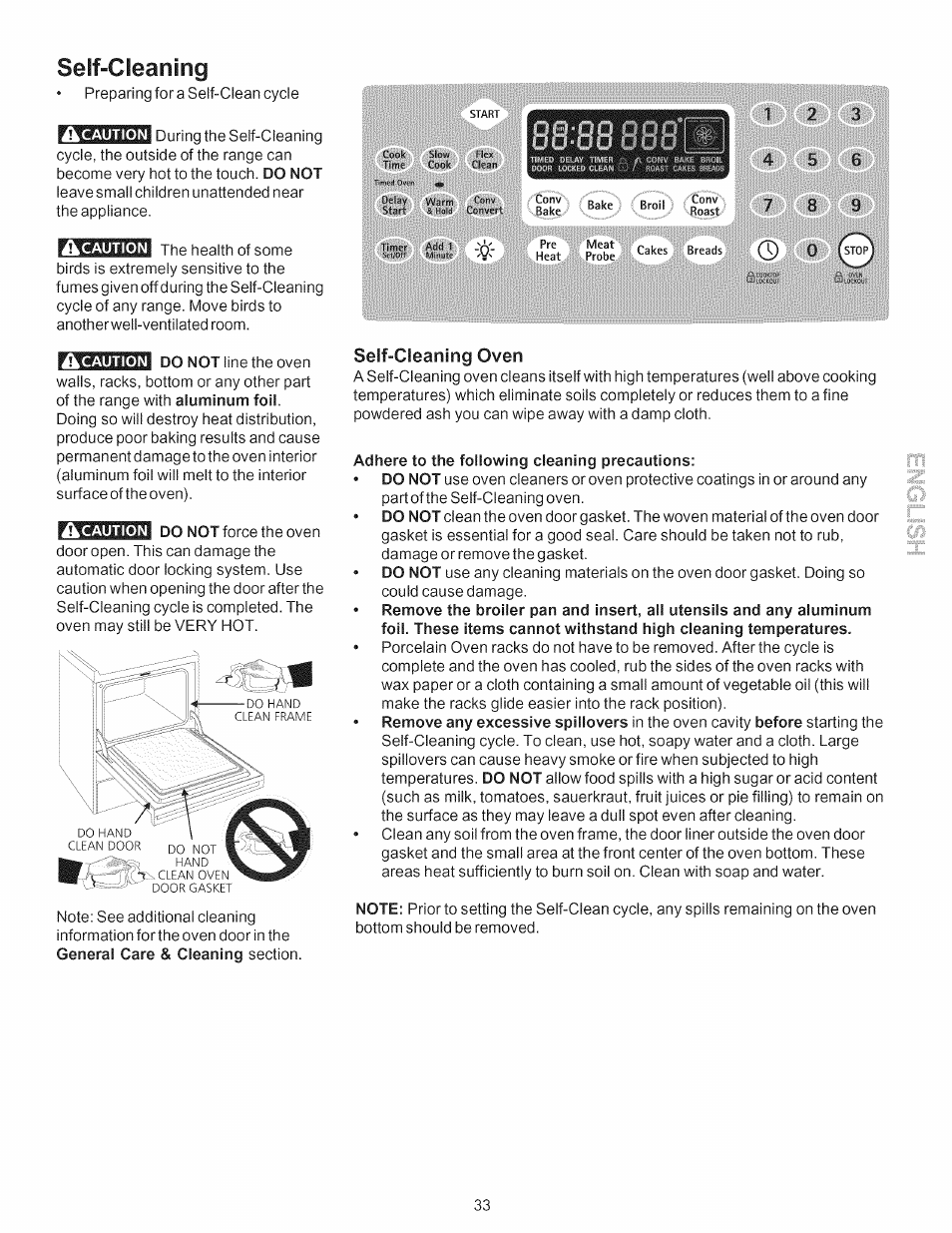 Seif-cleaning, Self-cleaning oven, Adhere to the following cleaning precautions | Self-cleaning -35 | Kenmore 790.7754 User Manual | Page 33 / 44