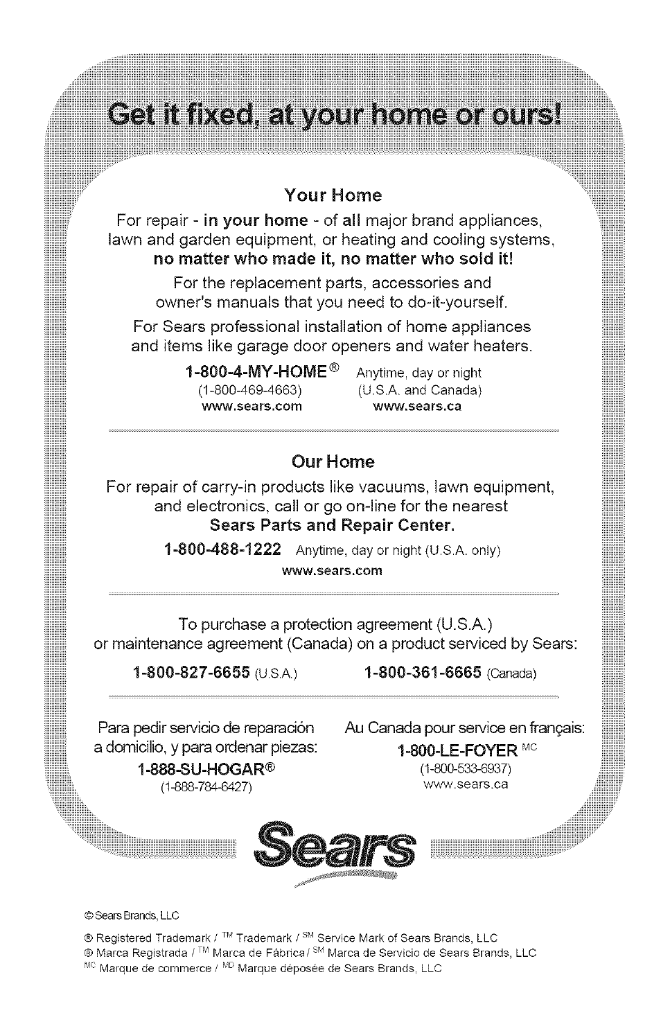 Your home, Our home | Kenmore 3828FI2852V User Manual | Page 24 / 24