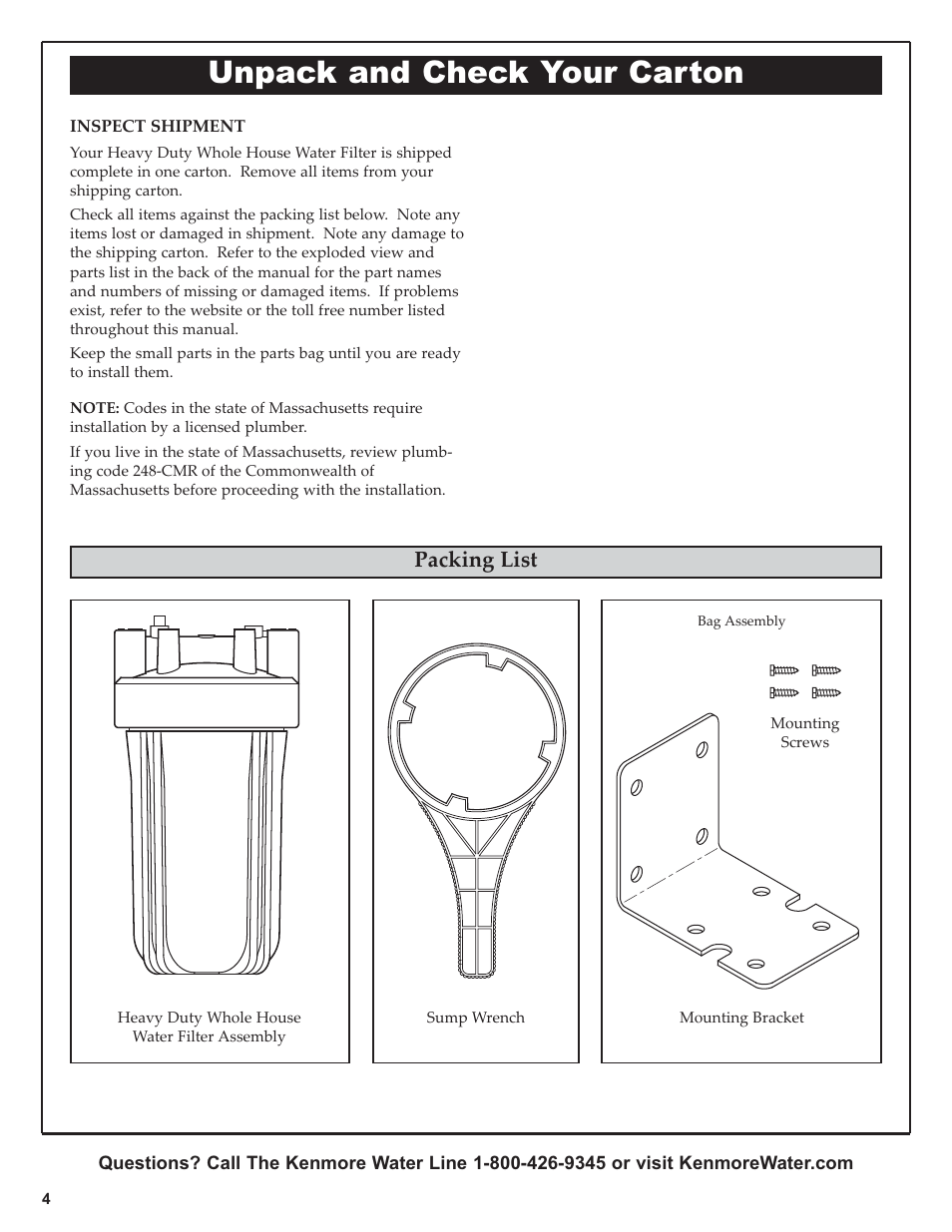 Unpack and check your carton, Packing list | Kenmore 625.38448 User Manual | Page 4 / 12