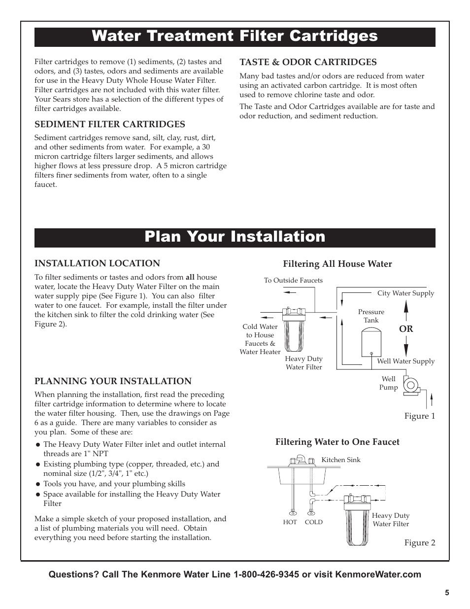 Water treatment filter cartridges, Plan your installation | Kenmore 625.38448 User Manual | Page 5 / 12