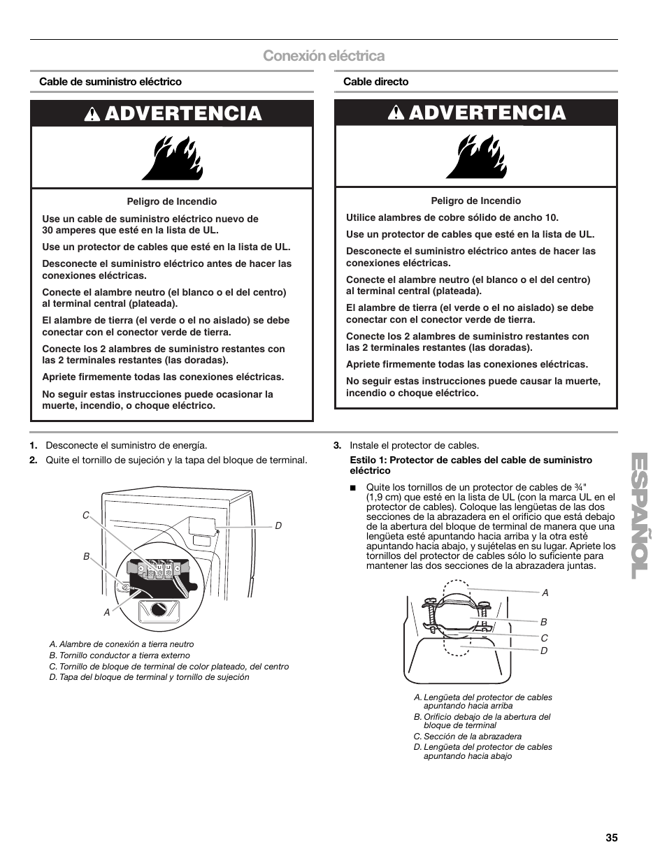 Advertencia, Conexión eléctrica | Kenmore ELITE HE5 110.8708 User Manual | Page 35 / 56