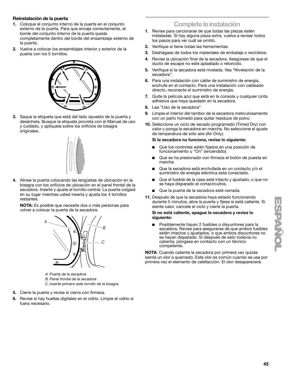 Complete la instalación | Kenmore ELITE HE5 110.8708 User Manual | Page 45 / 56