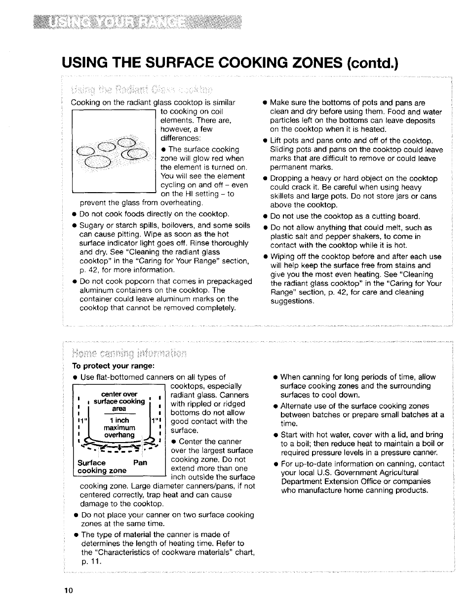 To protect your range, Using the surface cooking zones (contd.) | Kenmore Sens-A-Clean 665.95829 User Manual | Page 10 / 50