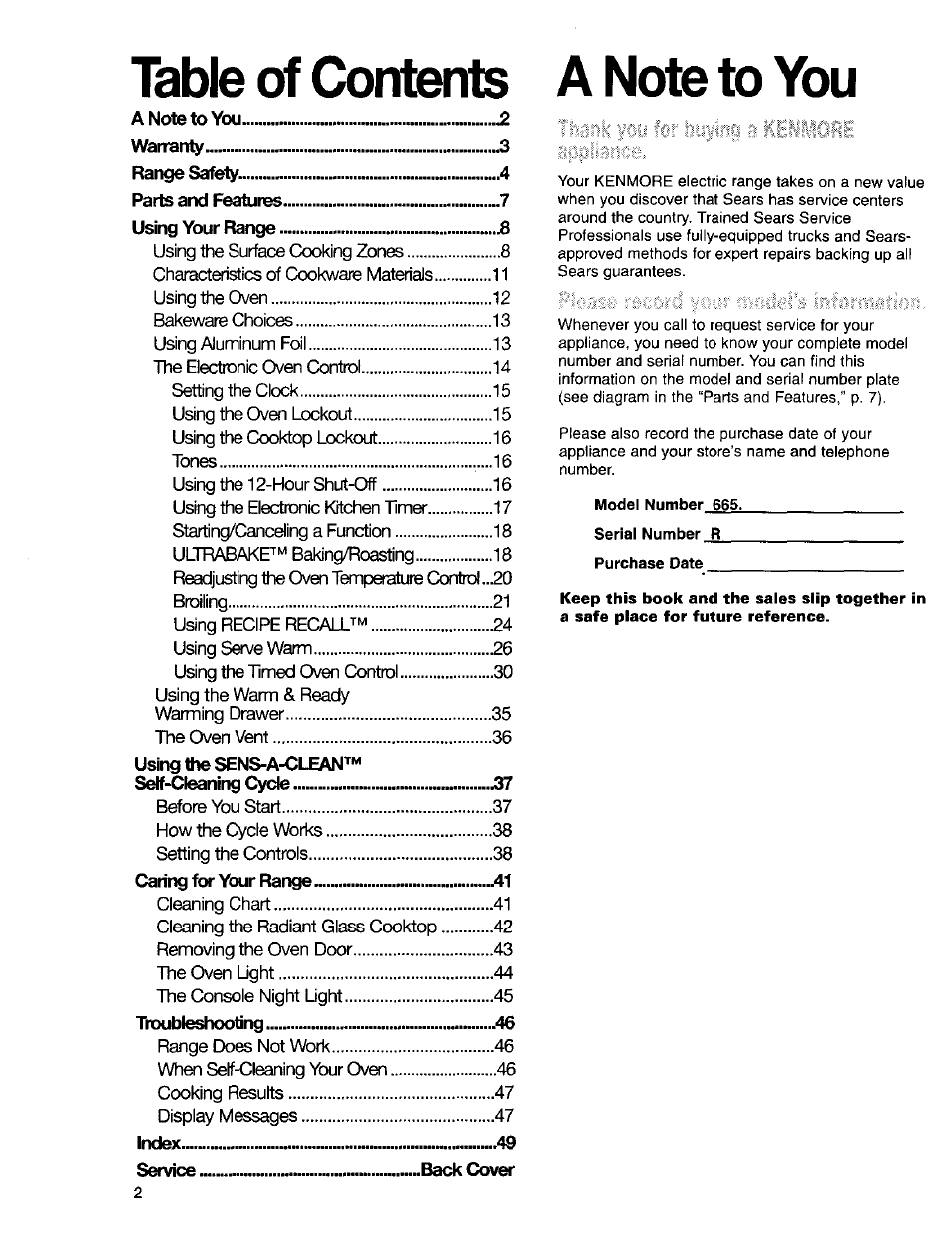 Kenmore Sens-A-Clean 665.95829 User Manual | Page 2 / 50