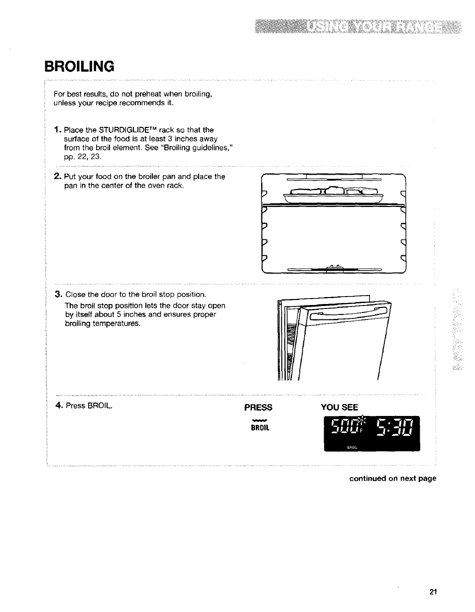Broiling | Kenmore Sens-A-Clean 665.95829 User Manual | Page 21 / 50