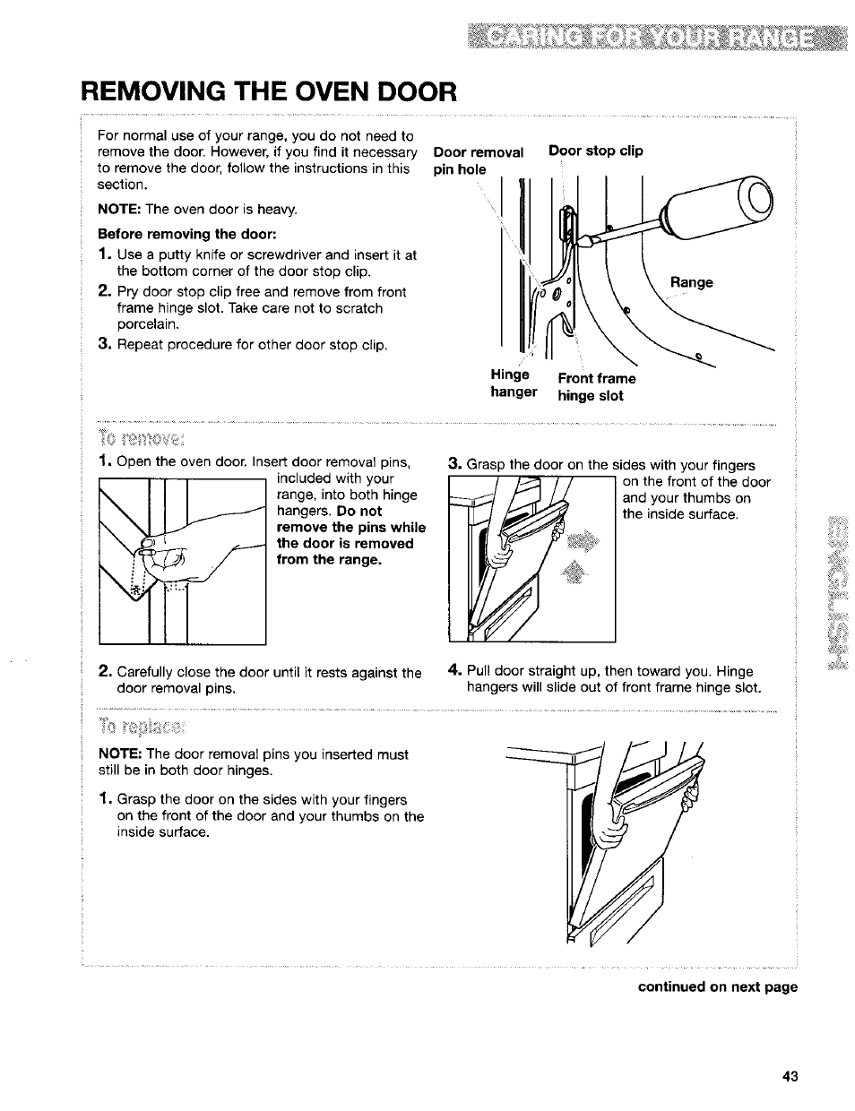 Removing the oven door | Kenmore Sens-A-Clean 665.95829 User Manual | Page 43 / 50