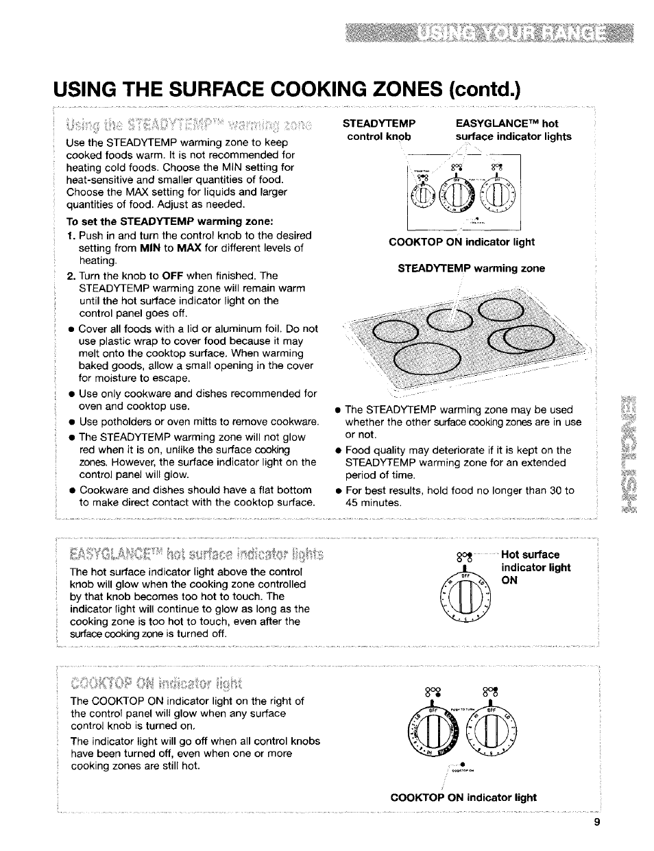 Using the surface cooking zones (contd.) | Kenmore Sens-A-Clean 665.95829 User Manual | Page 9 / 50