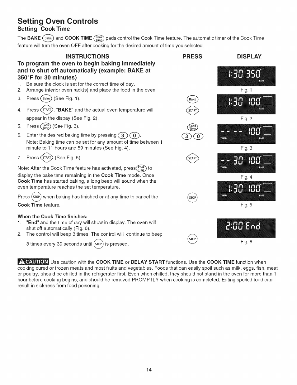 Instructions press, When the cook time finishes, Setting oven controls | Qn inn, Qn mn | Kenmore 790.4802 User Manual | Page 14 / 36