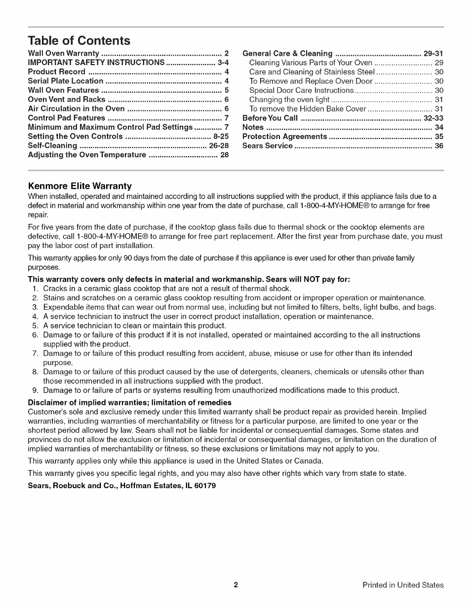 Kenmore 790.4802 User Manual | Page 2 / 36