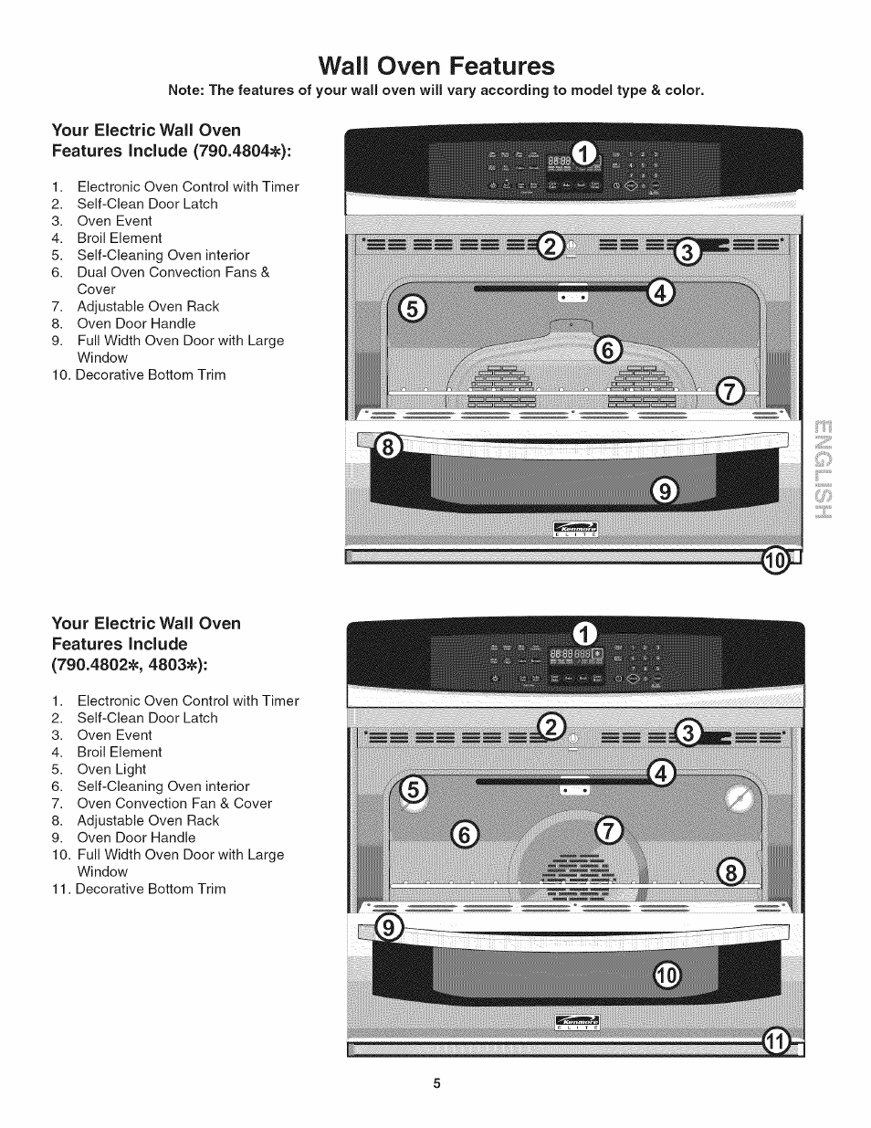 Wail oven features | Kenmore 790.4802 User Manual | Page 5 / 36