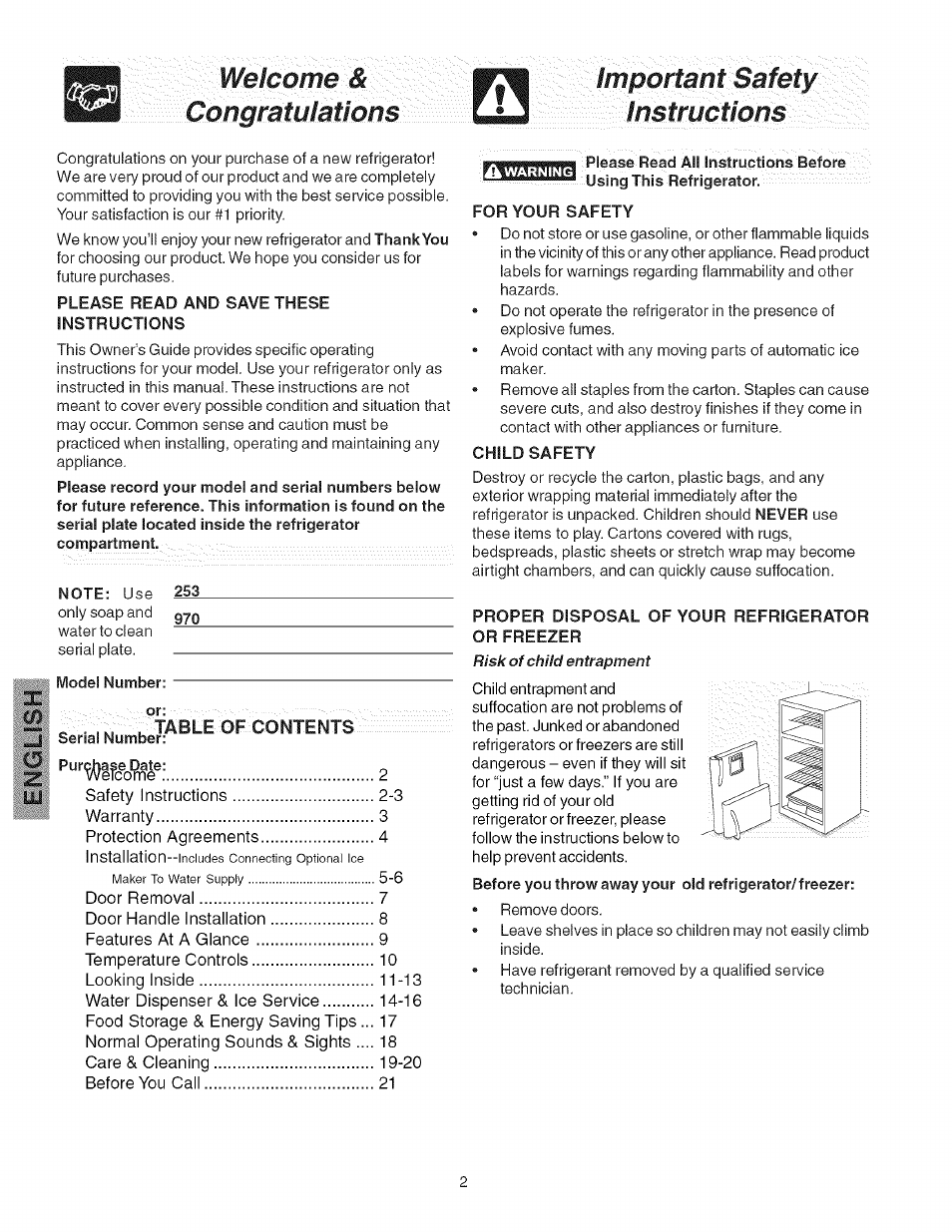 Important safety instructions | Kenmore 241858201 User Manual | Page 2 / 21