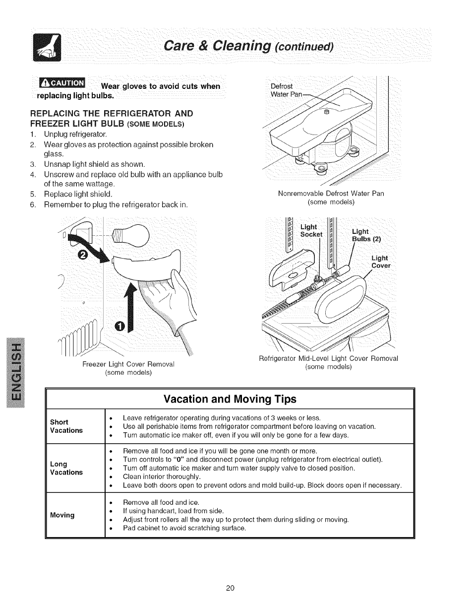 Gare, Vacation and moving tips | Kenmore 241858201 User Manual | Page 20 / 21