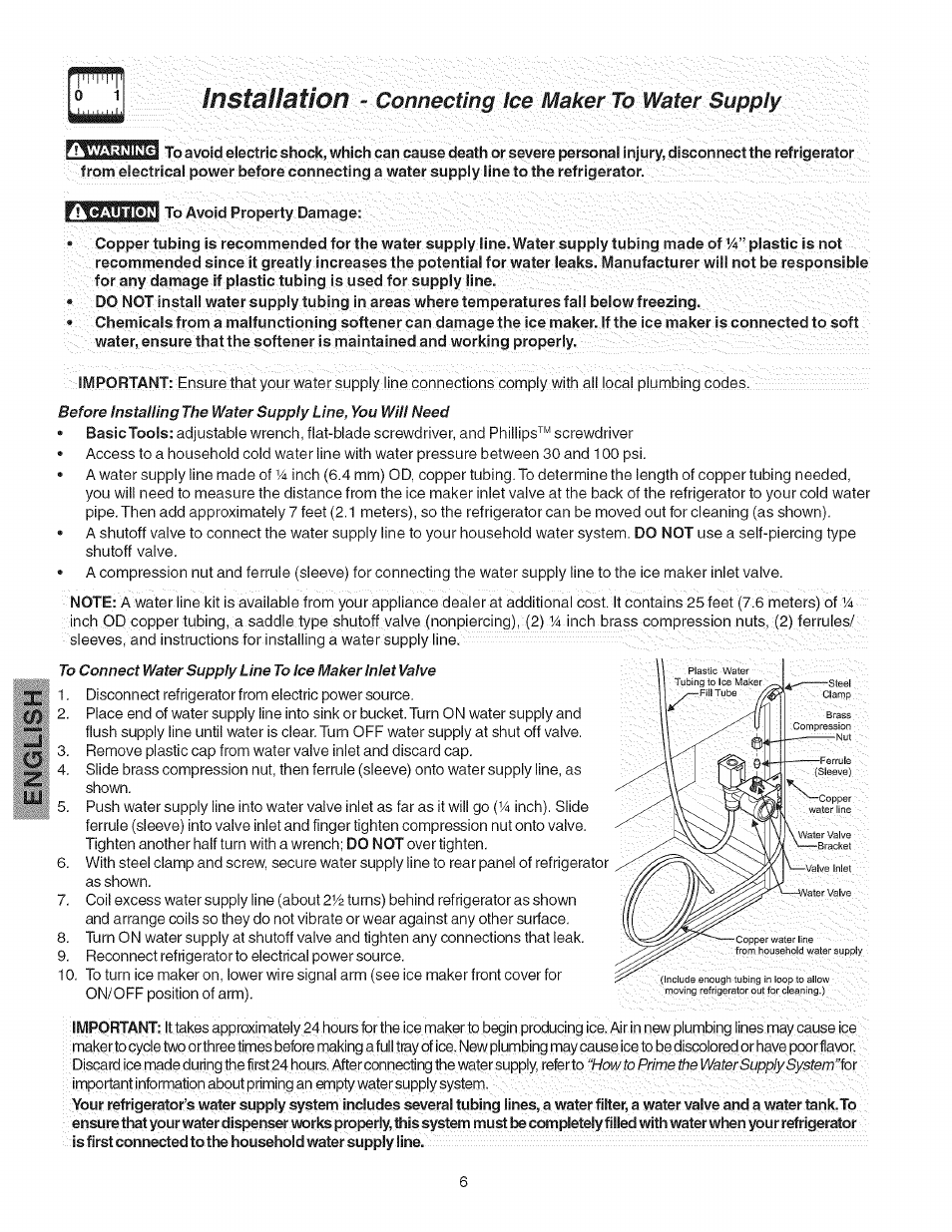 Instßllbtion, Connecting: to water supply | Kenmore 241858201 User Manual | Page 6 / 21