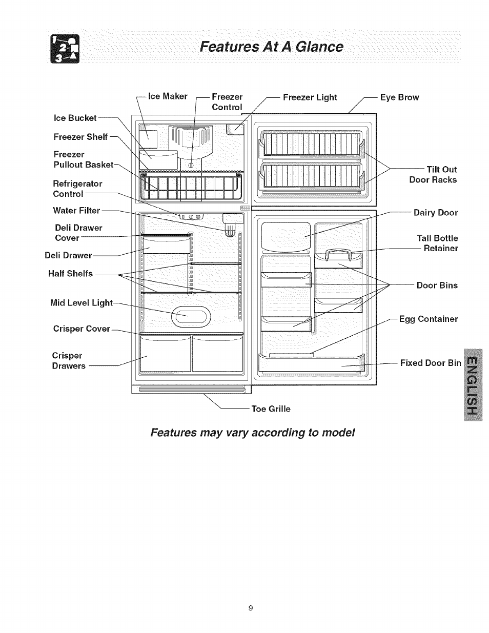 Feafiires ^f ^ g/апсе | Kenmore 241858201 User Manual | Page 9 / 21