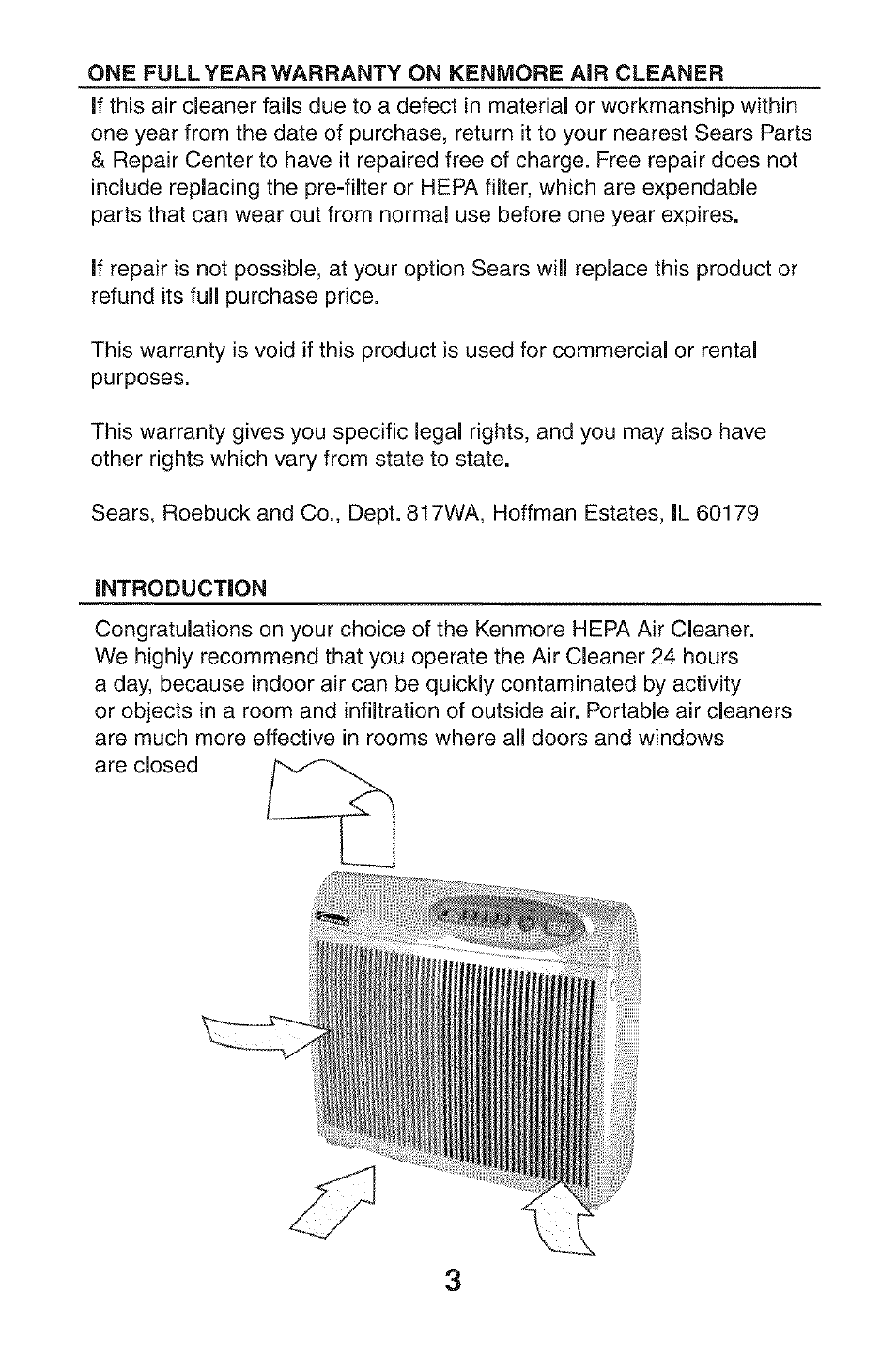 Introduction | Kenmore HEPA 152.85254 User Manual | Page 3 / 16