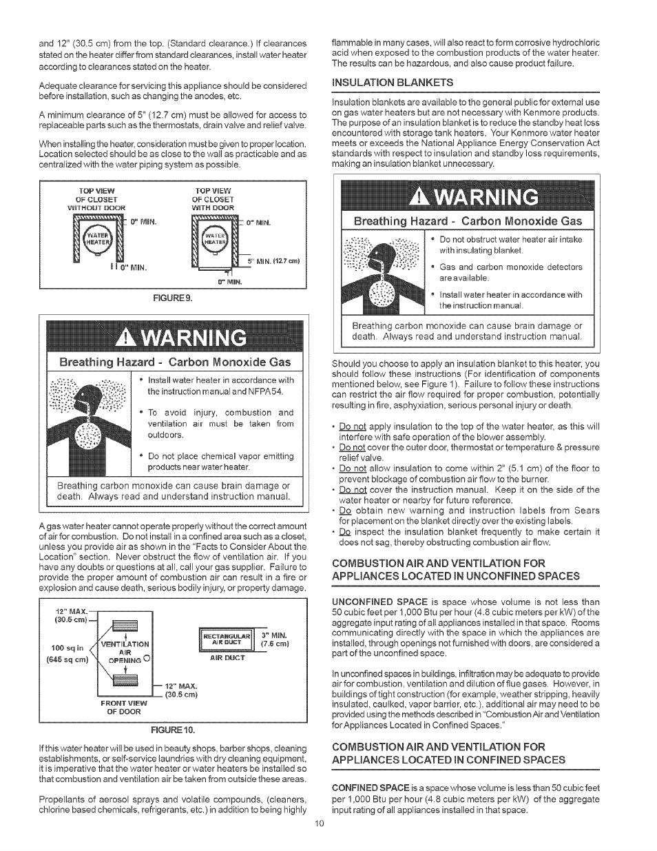 Awarnin, Warning, Mmmr | Breathing hazard - carbon monoxide gas | Kenmore THE ECONOMIZER 153.33205 User Manual | Page 10 / 32