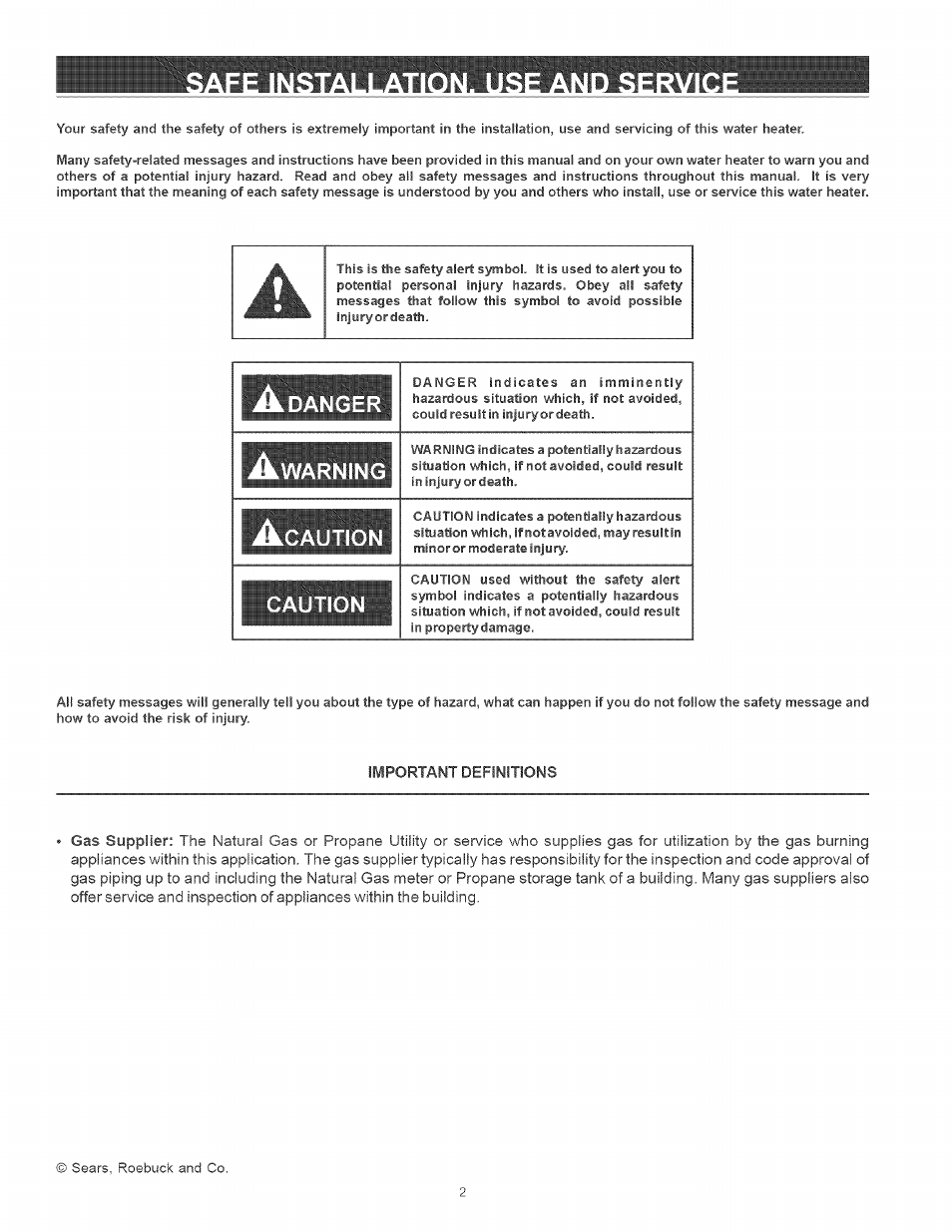 Danger, Warning, Caution | Kenmore THE ECONOMIZER 153.33205 User Manual | Page 2 / 32