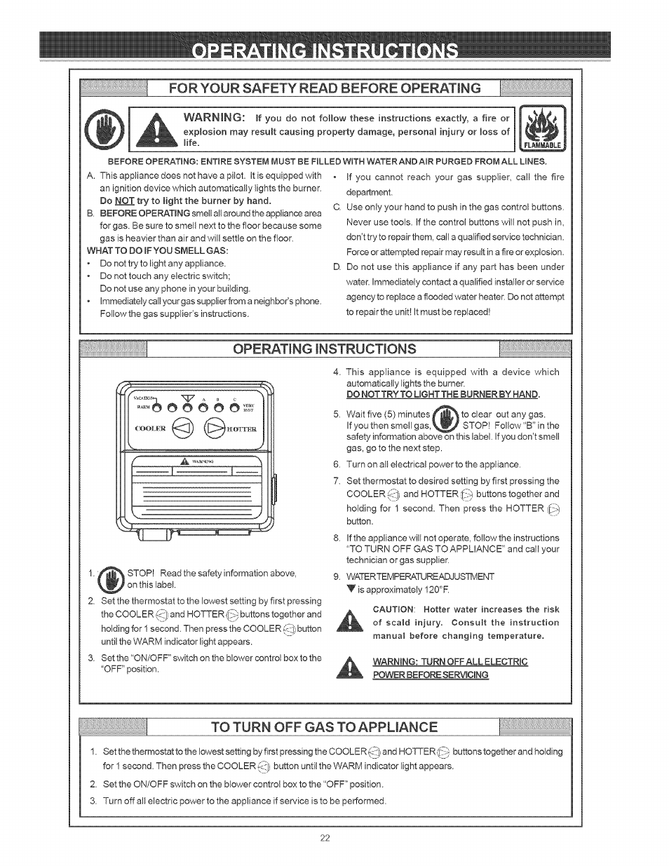 For your safety read before operating, Operating instructions | Kenmore THE ECONOMIZER 153.33205 User Manual | Page 22 / 32