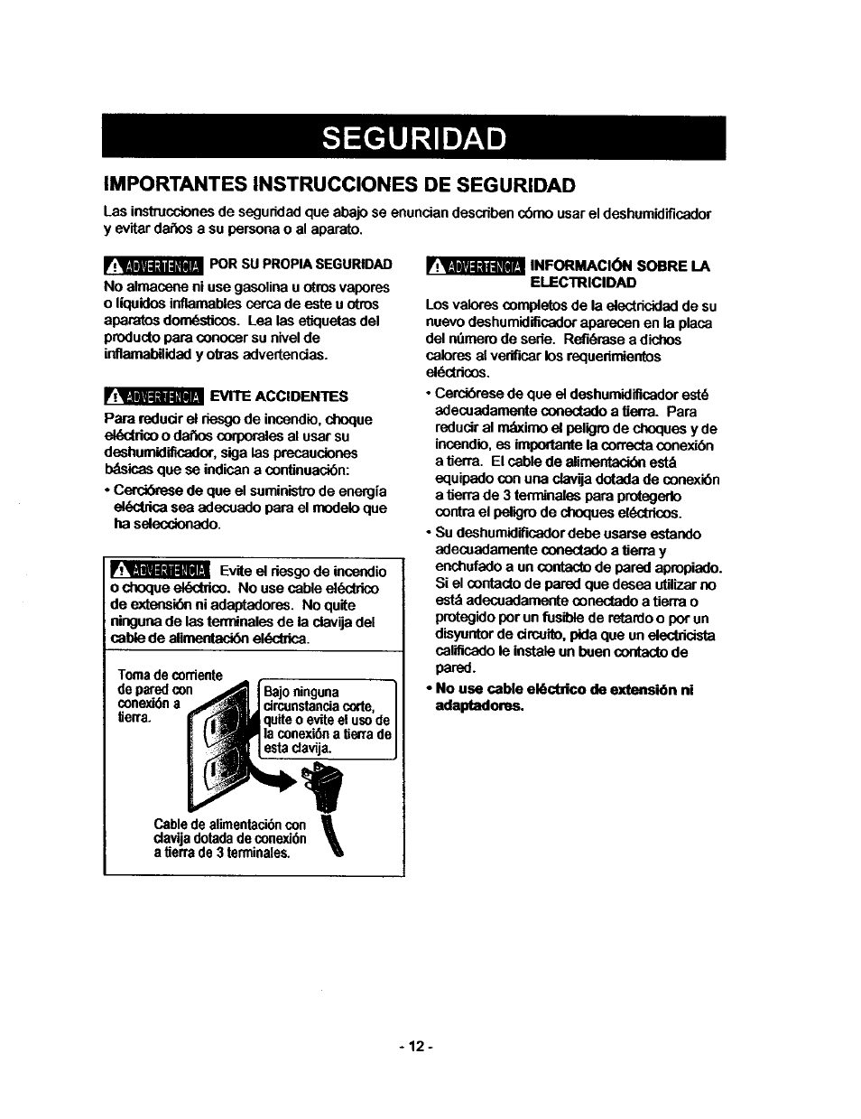 Seguridad, Importantes instrucciones de seguridad | Kenmore 580.53701 User Manual | Page 12 / 21