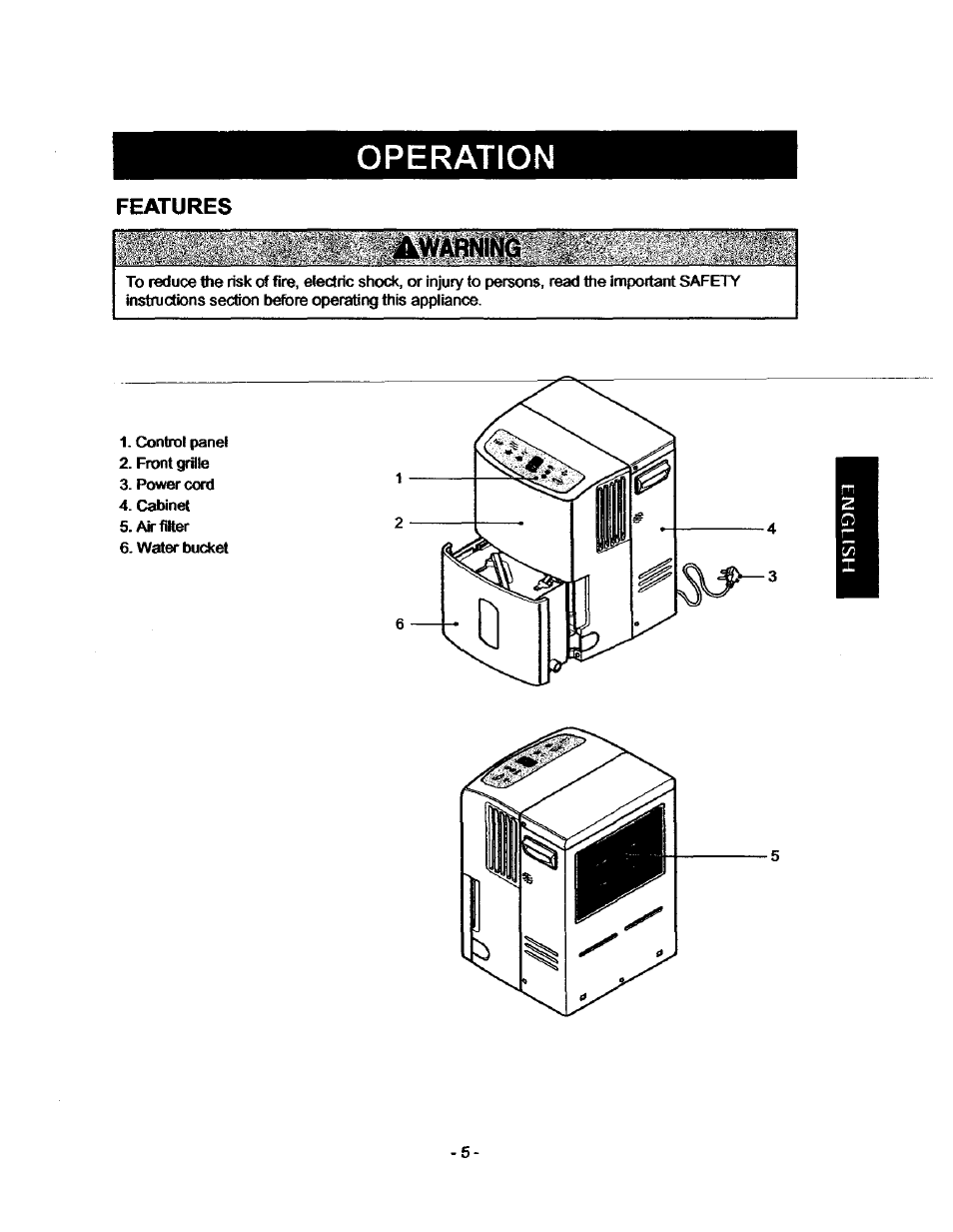 Operation, Features | Kenmore 580.53701 User Manual | Page 5 / 21