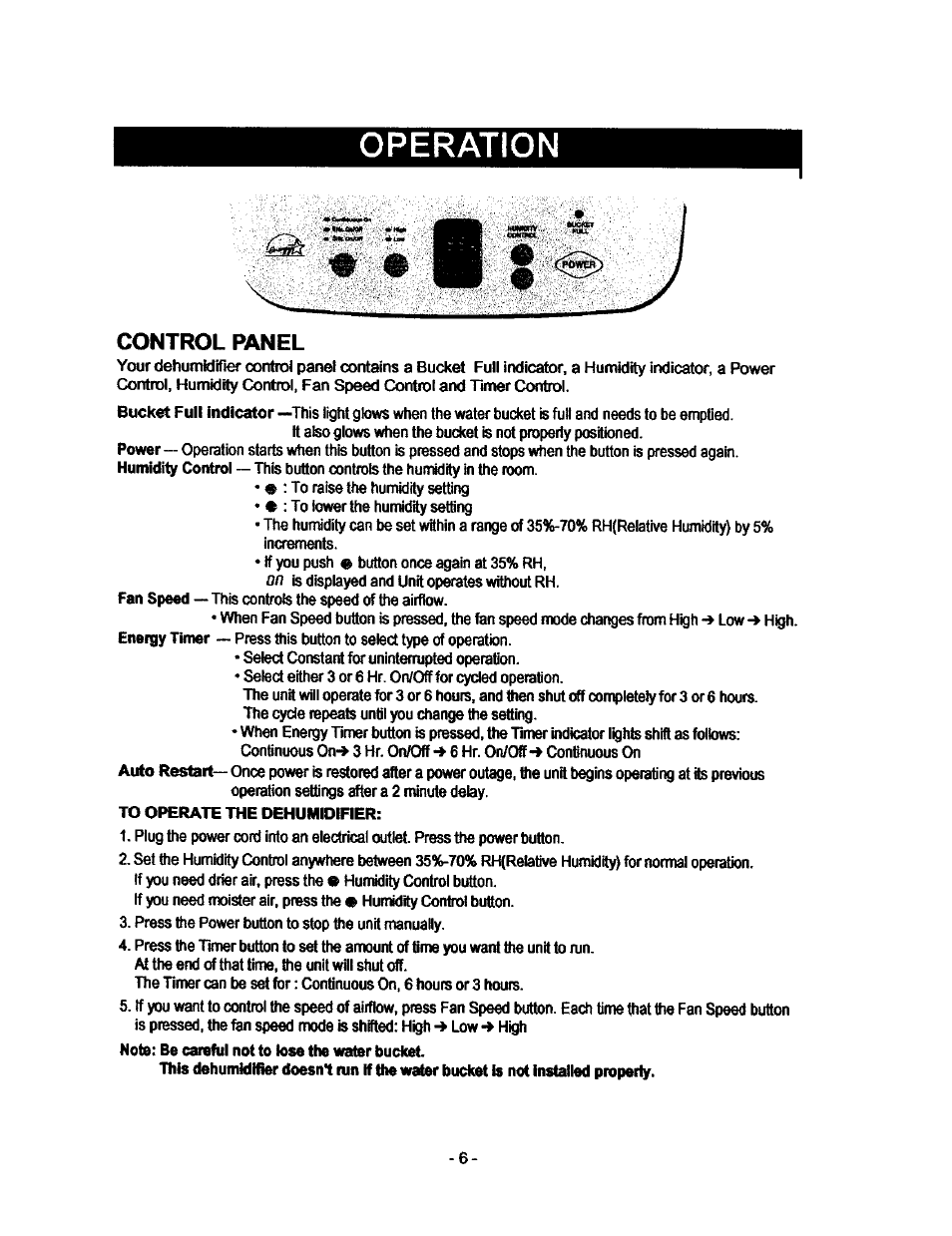 Operation, Control panel | Kenmore 580.53701 User Manual | Page 6 / 21