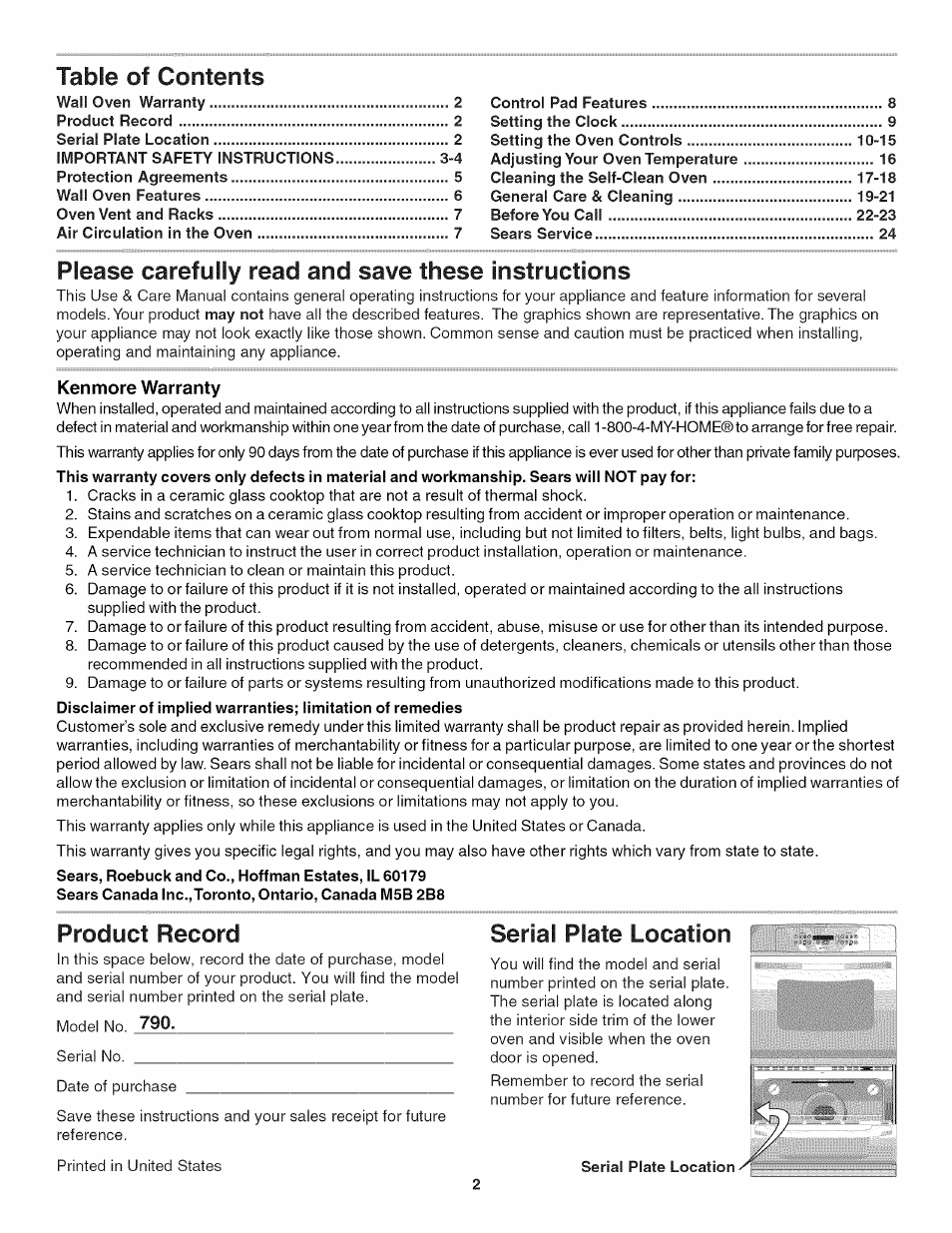 Kenmore 790.4773 User Manual | Page 2 / 24