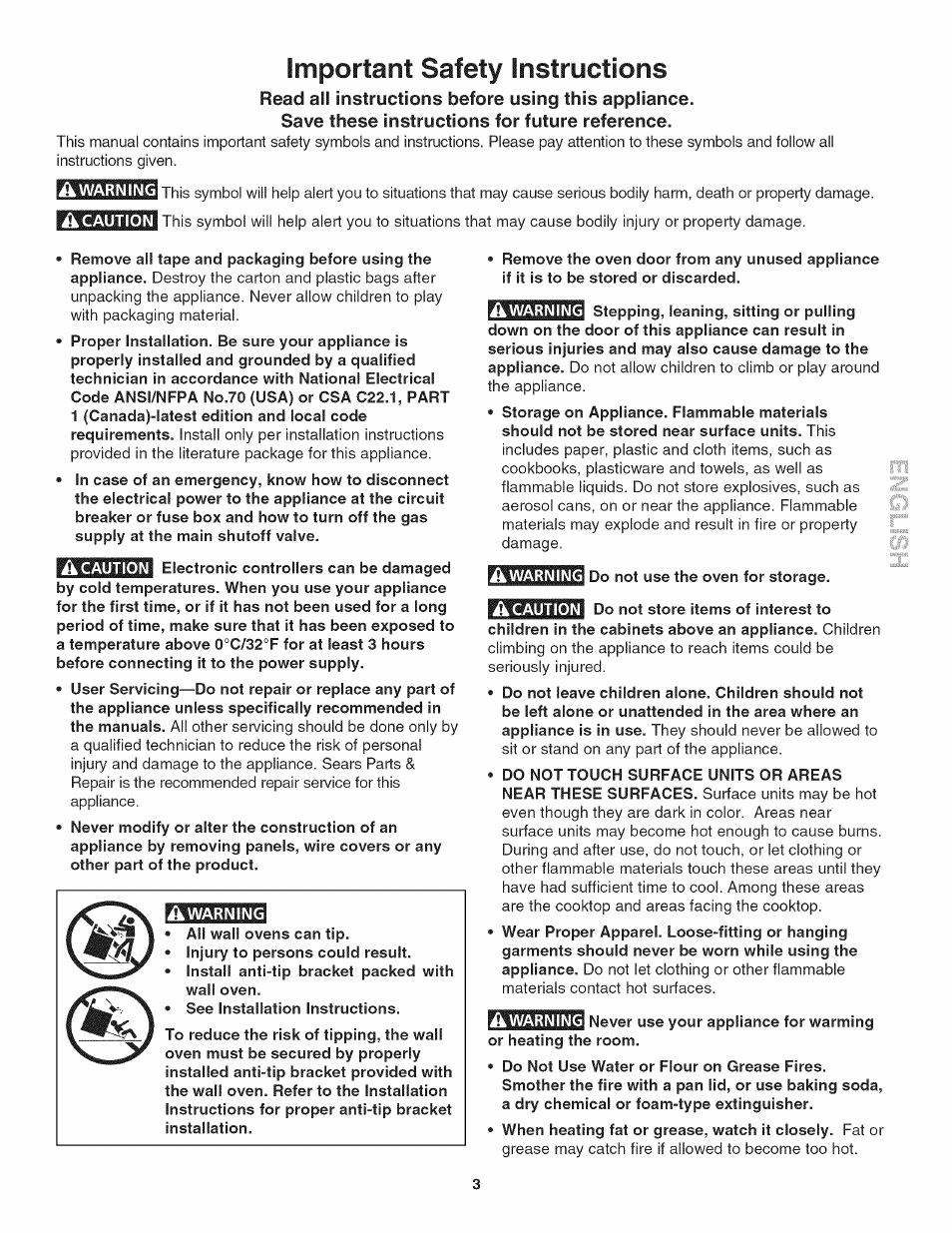 Important safety instructions | Kenmore 790.4773 User Manual | Page 3 / 24